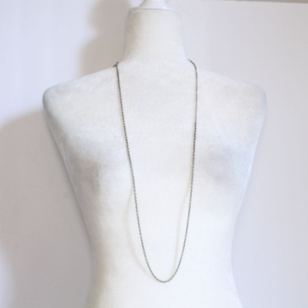 Silver Small Heart and Flower Pendant Long Chain Necklace
